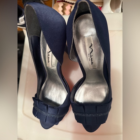 Elegant Navy Blue Peep-Toe Heels - Picture 13 of 17